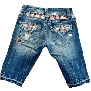 Miss Me Denim Shorts Blue With Stone Accents 26